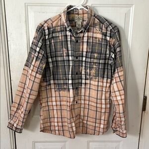 L.L. Bean Distressed Plaid Button-Up Shirt - Black, Gray and Tan size Medium